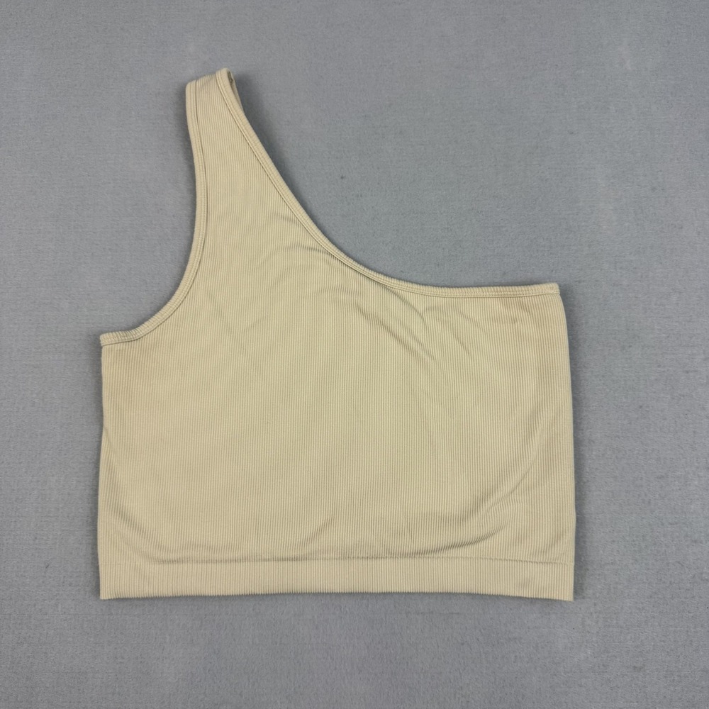 JoyLab One Shoulder Crop Top‎ Womens XL Beige Ribbed Asymmetrical Tank Shirt
